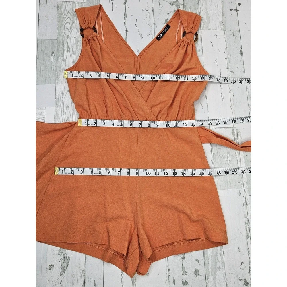 Zara Orange Sleeveless Romper Wrap Front Tie V Neck Womens Xsmall